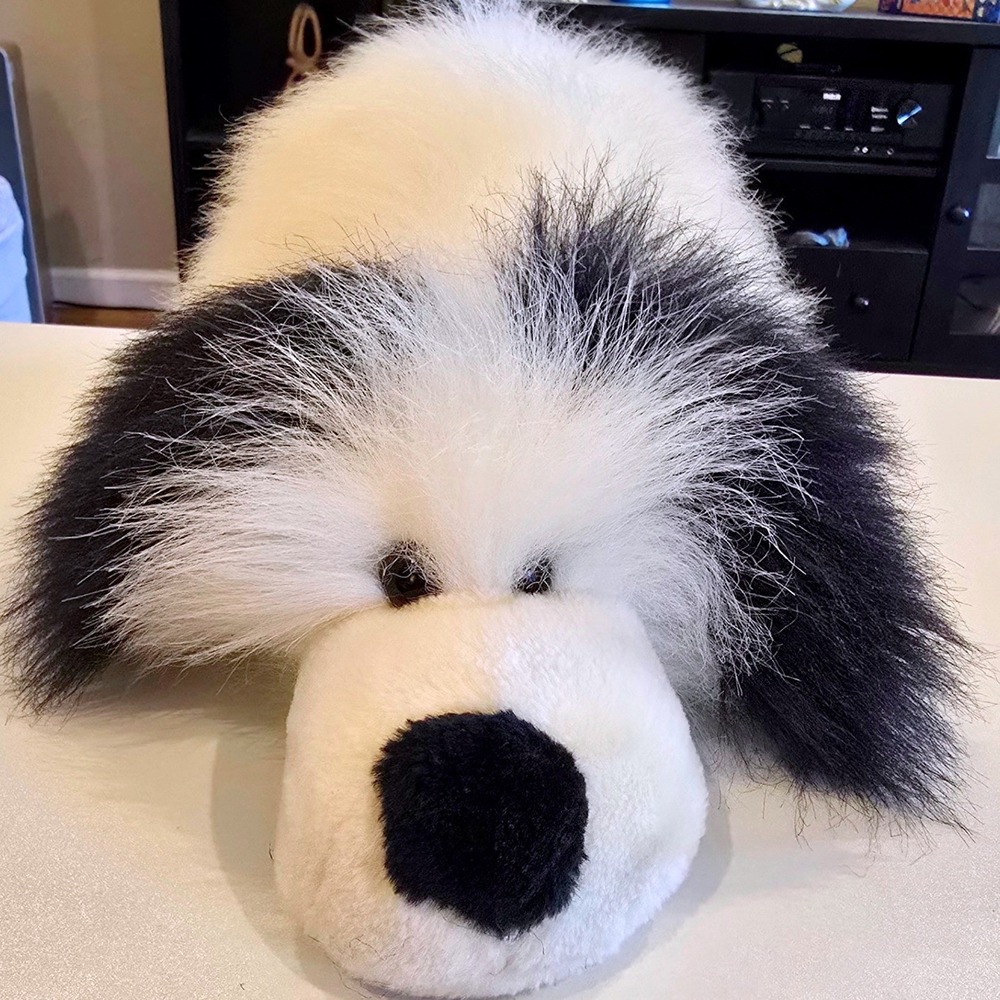 VTG 80s America Wego Old English Sheepdog Plush Shaggy Black‎ White  Dog 15"